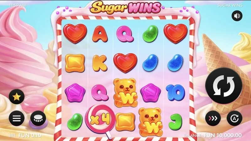 Sugar Wins - ekrani i lojës me rrotullat 5x4